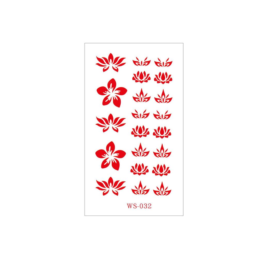 Waterproof Floral Forehead Tattoo Sticker for Women & Children - Ancient Costume Fairy Hanfu & Bride Red Stickers
