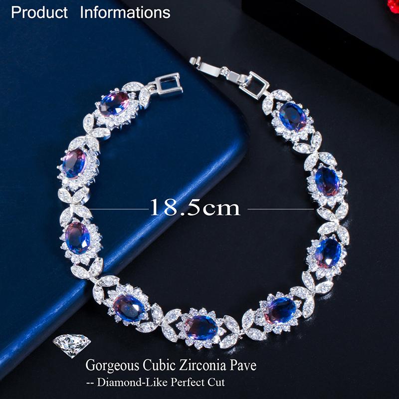 WWJ Rainbow Mystical Cubic Zirconia Leaf Design Tennis Bracelet for Women