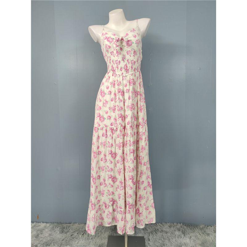 Foreign Trade Order French style Sling Exquisite Print Comfortable Vacation Lady Strap Big Hemline Island Personality Sweet Dress