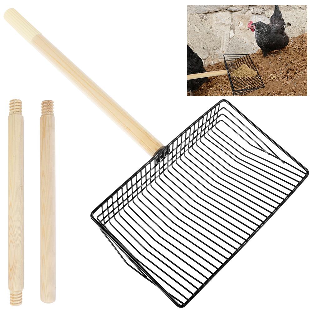 Adjustable Chicken Poop Scooper Metal Cat Litter Scoop with Detachable Wood Handle Litter Sifter Dog Pooper Scooper for Cleaning