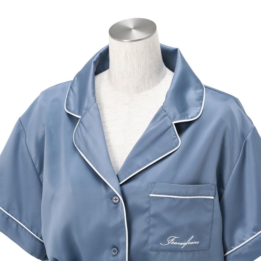 Francfranc Hyaluronic Acid-Processed Logo Embroidered Short-Sleeve Pajamas, Blue, 2025 Model, Loungewear/Relaxation Wear, Top and Bottom Set