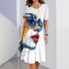2024 New 3D Face Print Dresses For Women's Elegant Midi Dresses Summer Female Short Sleeve Dress Fashion Oversized Clothes