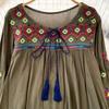 Embroidery Flower Spring Women Blouse Vintage Ethnic Lantern Long Sleeved Oneck Loose Cotton Linen Shirt Casual Top D5082