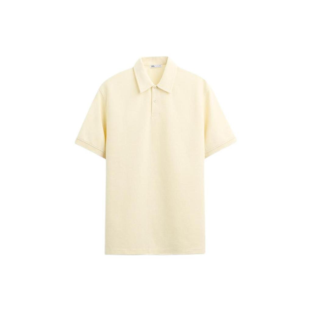 Zara Maglietta Polo Casual da Uomo a Maniche Corte, Colore Unito, con Bottoni, Giallo Chiaro 0526410-321