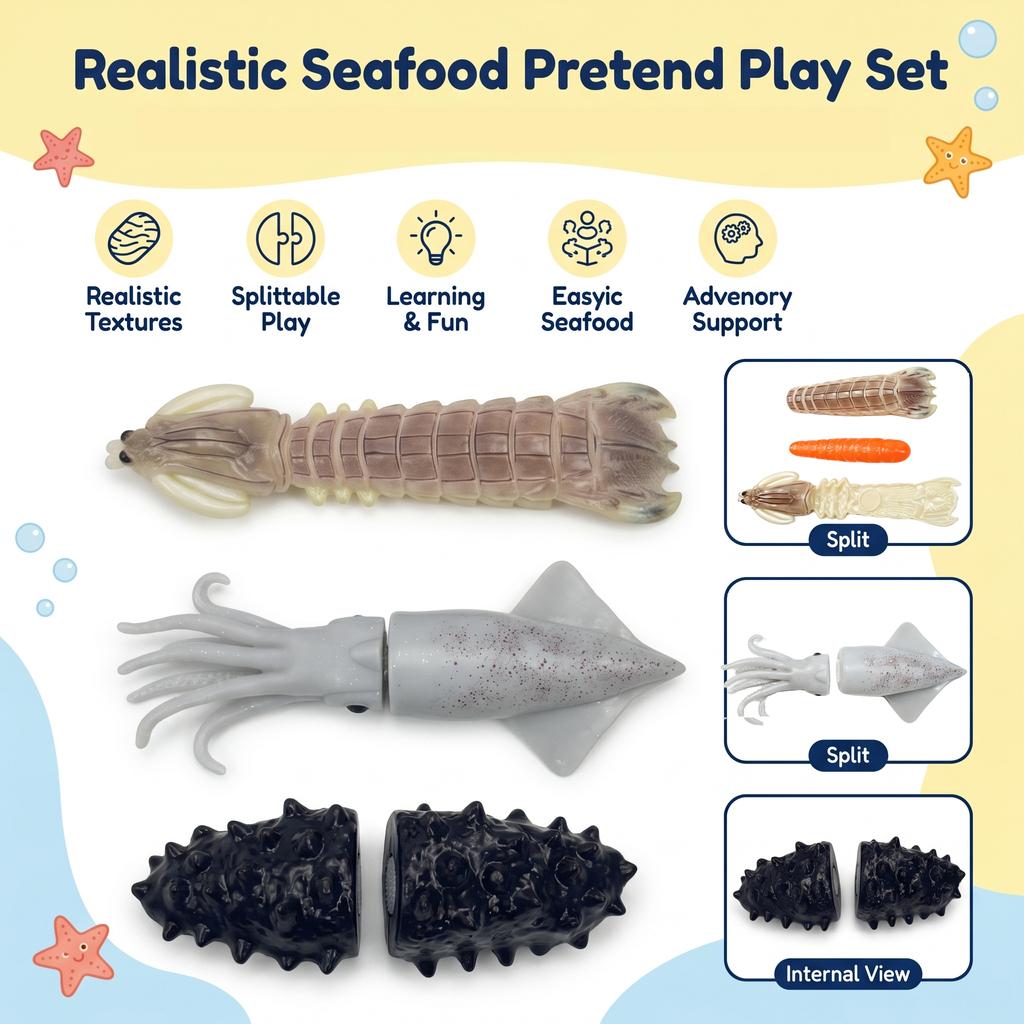 Kids Kitchen Toy Set Simulated Lobster Crab Fish Chicken Fun Cutting Food Big Size DIY Assembly Model for Kids Early Education