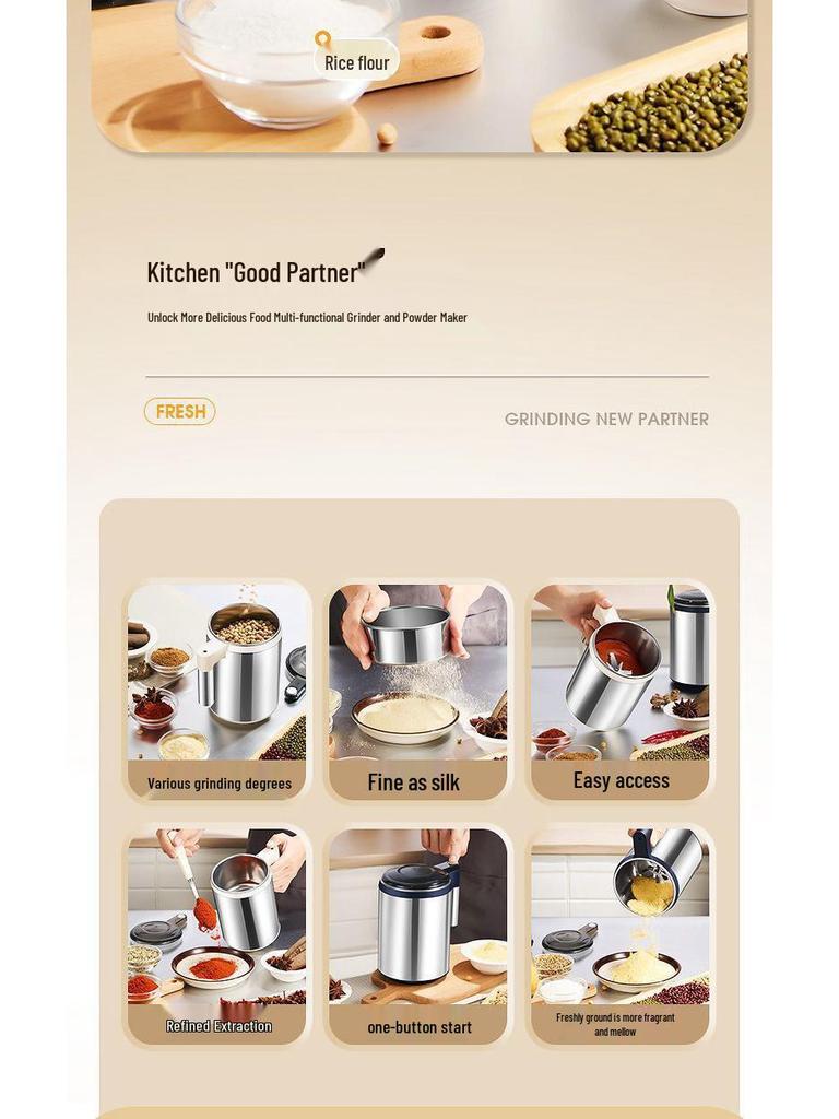 Ultra-Fine Grain and Cereal Crusher: Compact Household Grinder