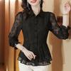 Elegant Floral Long Sleeve Chiffon Blouse Women's Autumn Collection Waist-cinching Stylish Skirt Top