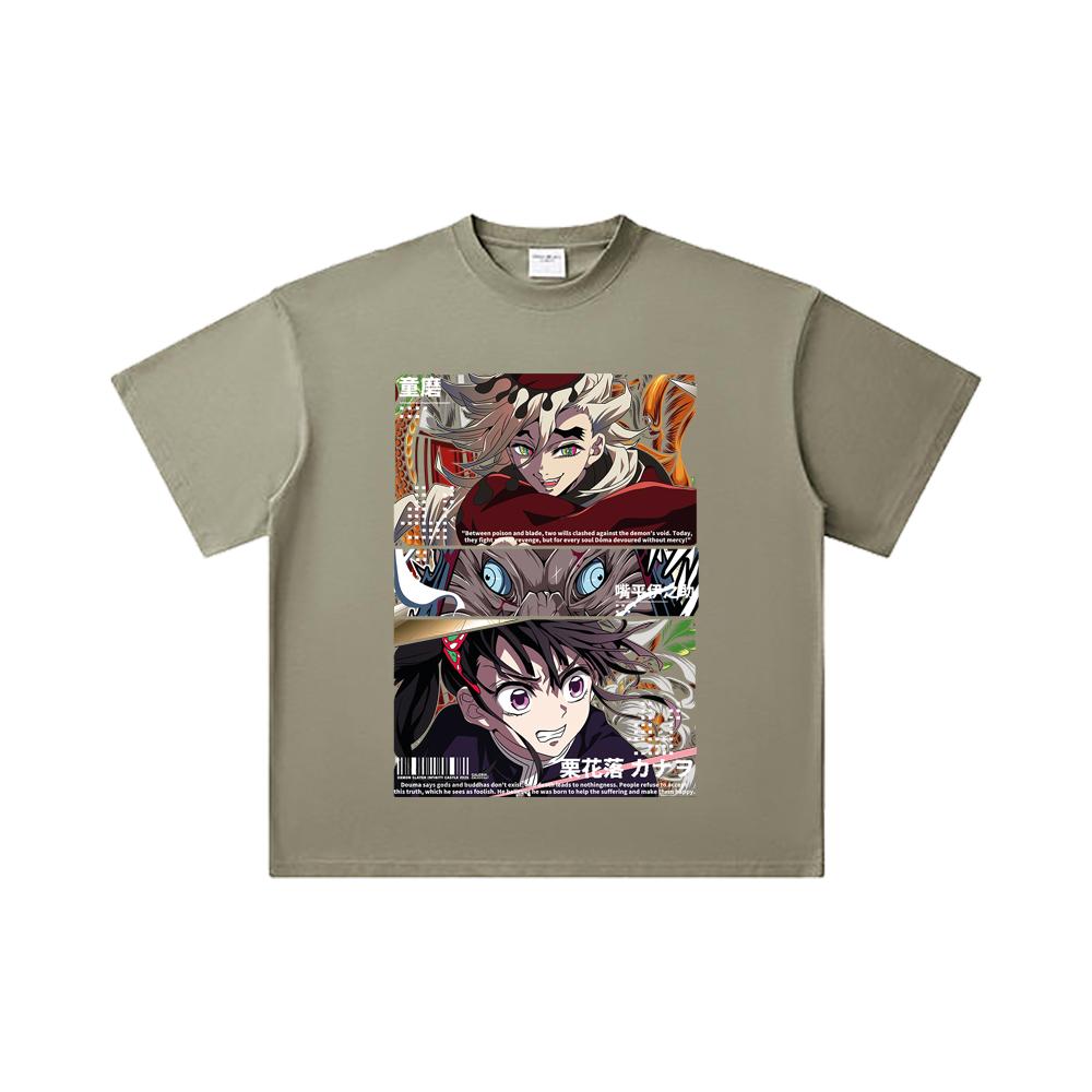 260 GSM Double Yarn 32 Count 100% Cotton Demon Slayer V30 Kanao X Doma White Print Unisex Heavy Cotton T Shirt