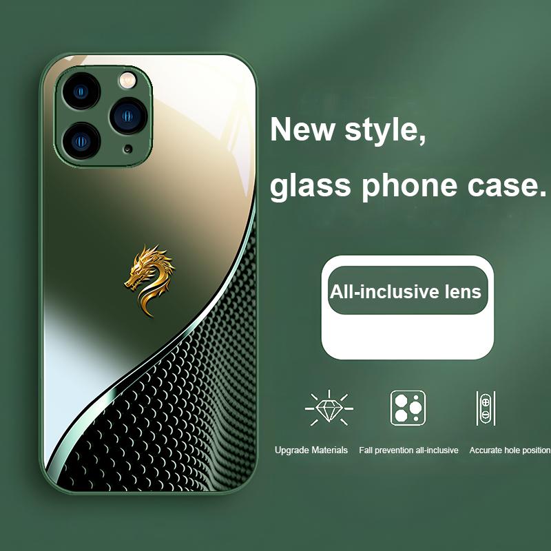 Grid Gradient Dragon Rose Purple For Iphone 15 14 13 12 11 Pro Max X XS XR 7 8 Plus 2020 2022 SE Tempered Glass Phone Case