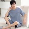 Men's 100% Cotton Short Sleeve Pajama Set - Summer Lightweight, Wearable Outdoors, Ideal for Teens