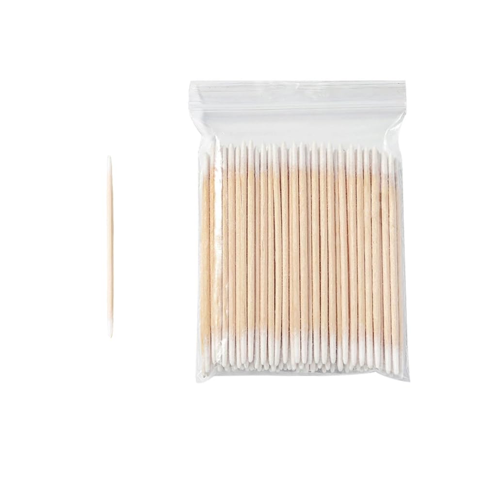 100Pcs 7cm/2.75inch Long Double Pointed Tip Cotton Swabs with Wooden Sticks Cleaning Swabs Buds Cosmetic Tipped Applicator for Makeup Eyebrow Tattoo