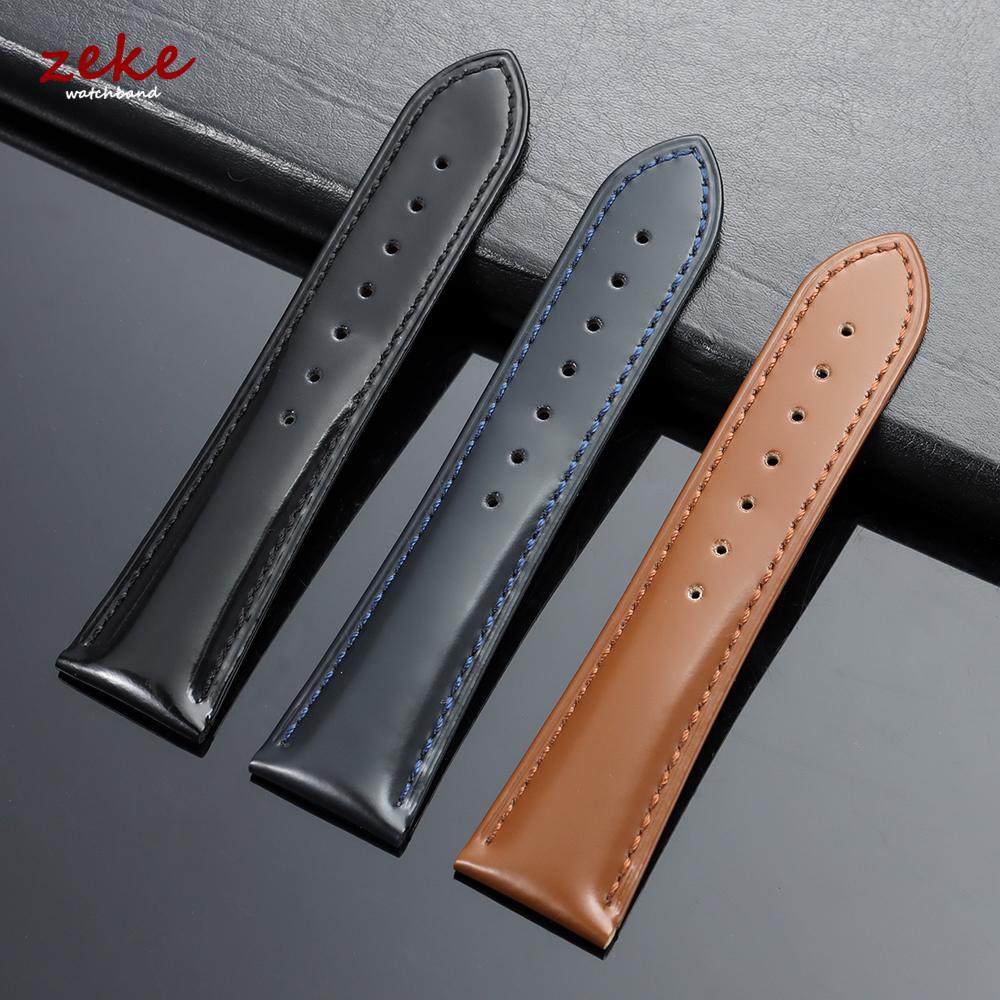 19mm 20mm 21mm 22mm Polished Cowhide Straps for Omega Seamaster Speedmaster Folding Buckle Waterproof Brown Leather Watch Band