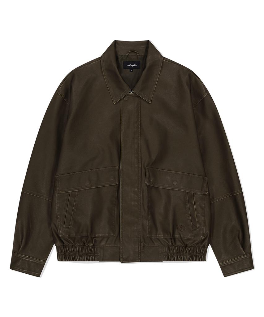 Mahagrid Washed Faux Leather Blouson Brown(Mg2Efmb940A)