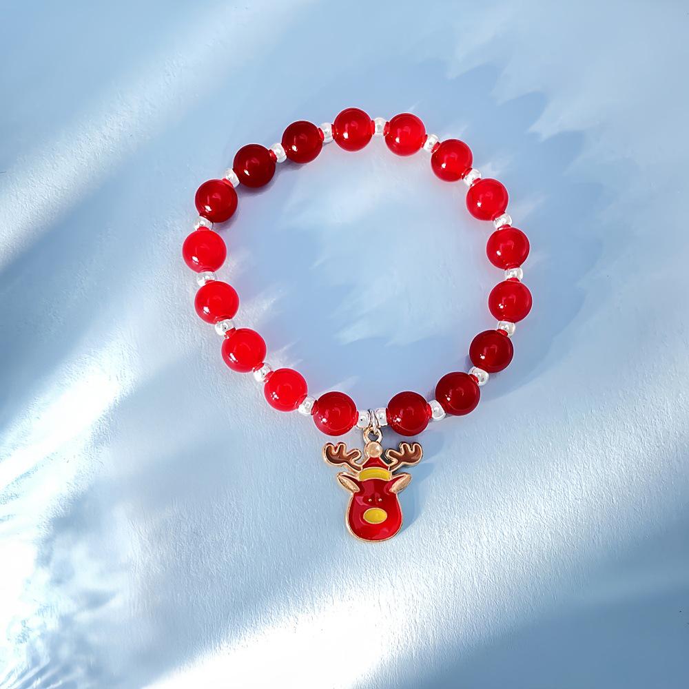 Snowflake & Christmas Tree Beaded Bracelet Set with Cartoon Pendants - Festive Alloy Accessories Gift