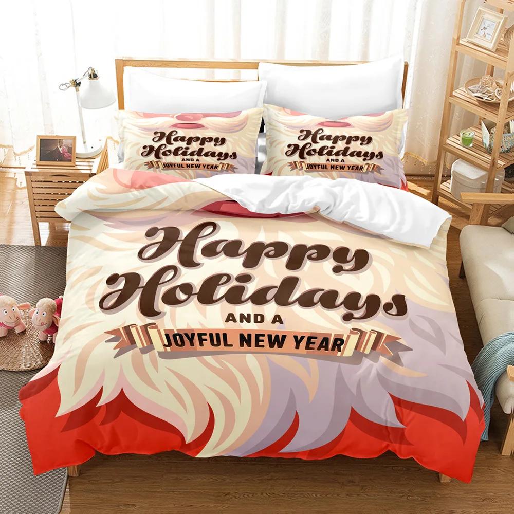 Winter Snowflakes Bedding Set Red Celebrate Christmas Home Decor Snow Elk Santa Claus 3D Printed Duvet Cover For Boy Girl Adult