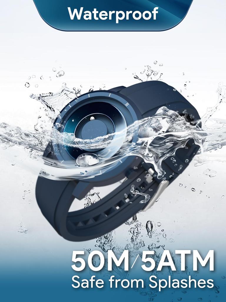 EUTOUR Men's Magnetic Watch, Stylish, Simple, Casual Quartz Watch with Magnetic Ball Design, 5ATM Water Resistance, 40mm Dial, Rubber Band, Blue