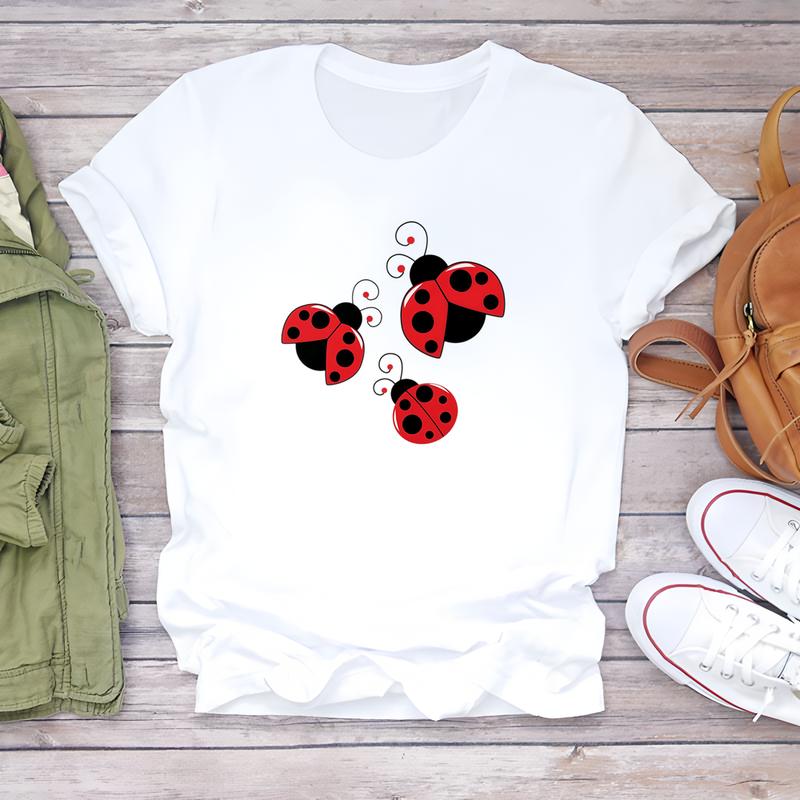 Summer Trendy Cute Printed Women's T-shirt, Short-sleeve Daily Fashion Top for Women, Stylish and Comfortable.