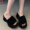 Women's Open Toe Platform Slide Sandals Chunky Heel Summer Fur Flip Flops Fashion Height Increasing Casual Shoes Pantuflas Mujer