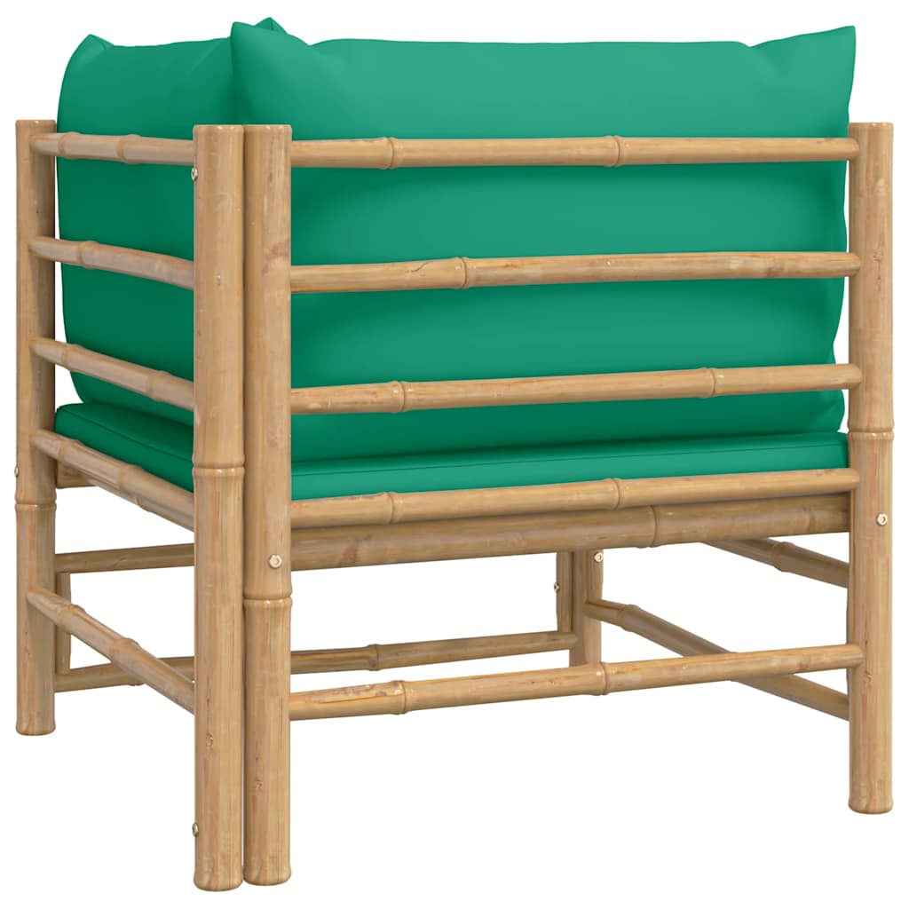 Vidaxl Corner Garden Sofa With Green Cushions, Bamboo