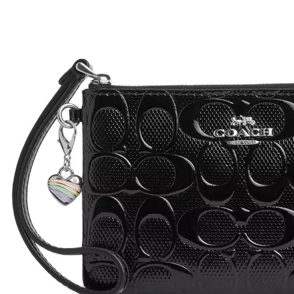 Coach Corner Zip Ristretto 16 Leather Handbag With Iconic Heart Charm Women Handbags Black CDY96-SVBK
