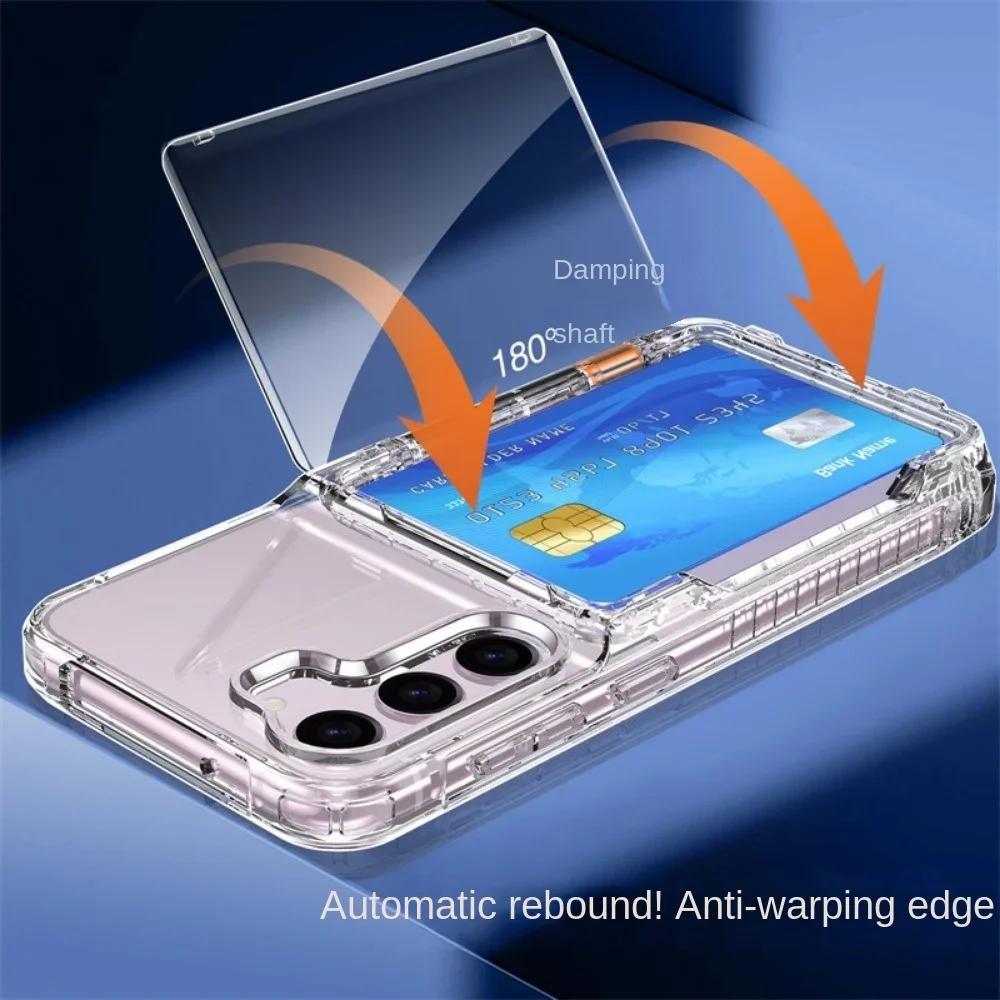 Transparent Flip Phone Case For Samsung Galaxy S24 Ultra S23 Plus + Crystal Clear Card Slot Holder Bracket Shockproof  Cover