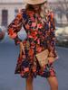 2025 Women's Long-Sleeved Tie Waist Ruffle Hem Dress