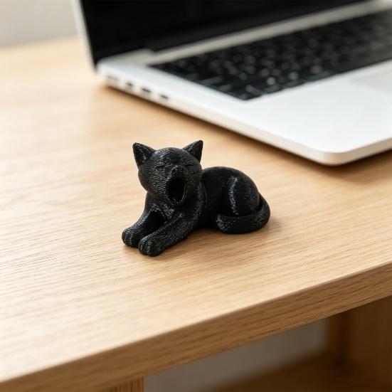 xiaobudian 3D Printed Cat Ornament, Realistic Plush Texture Figurines, Black White Cute Healing Sculpture, for Desk Car Bookshelf Decor