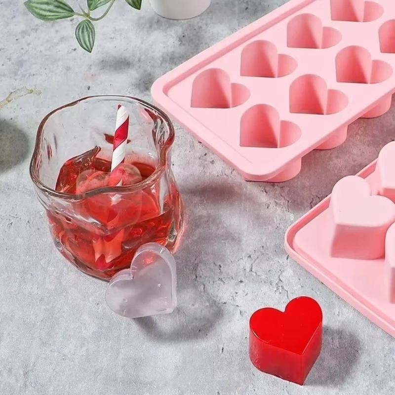 Ice Tray, Silicone Easy Release Ice Cube Mold, Reusable Love Heart Pink Blue Red 10 Compartment Cupcake Mold For Baking Freezing
