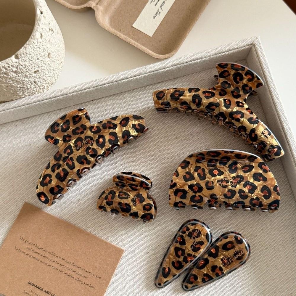 Coffee Color Hair Claw Clip Leopard Print Shark Clip Crab Hair Clip  for Women Hair Accessories