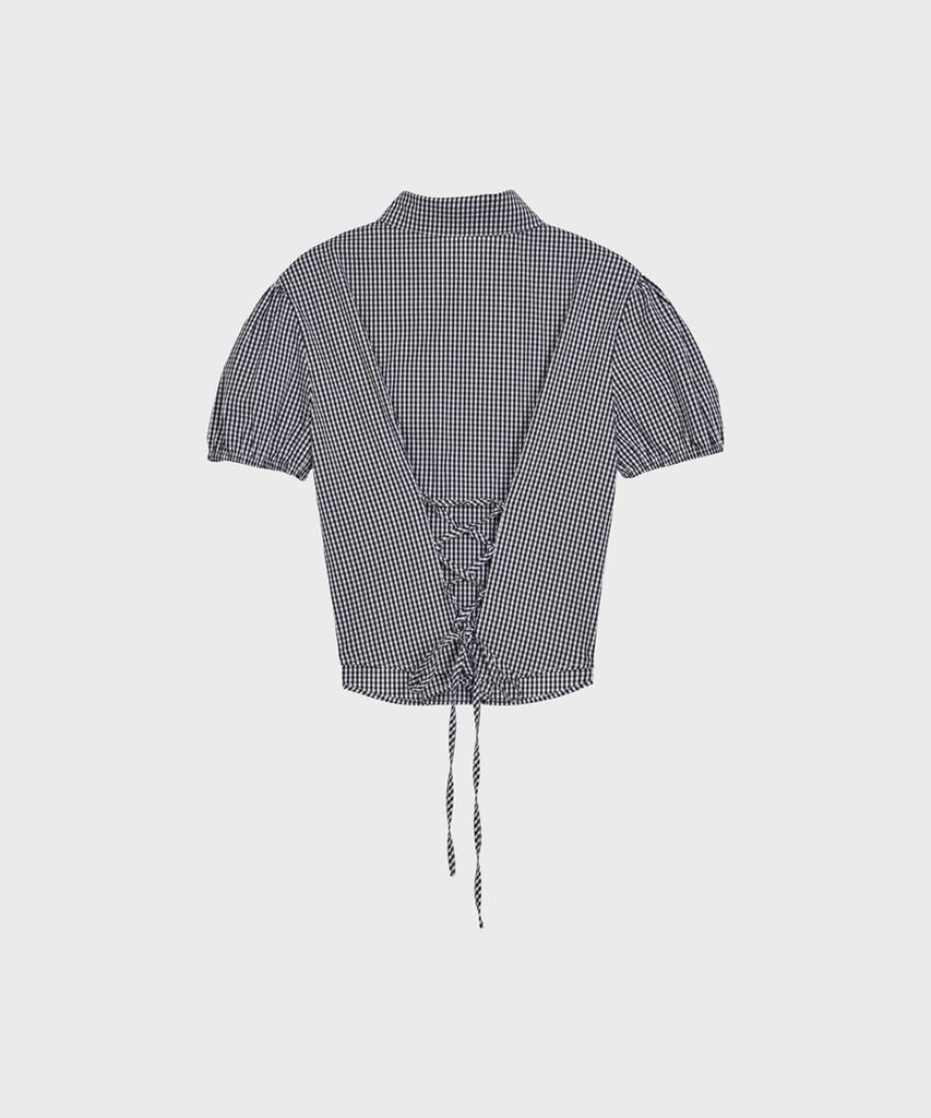 Alkialka Check Puff-Sleeve Blouse (Black)