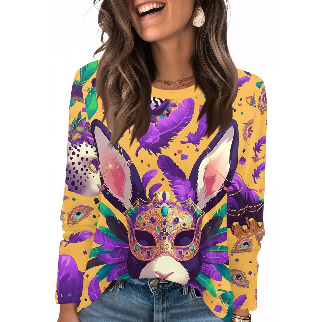 Long Sleeve Shirts For Women Cute Print Graphic Tees Blouses Casual Plus Size Basic Tops Pullover