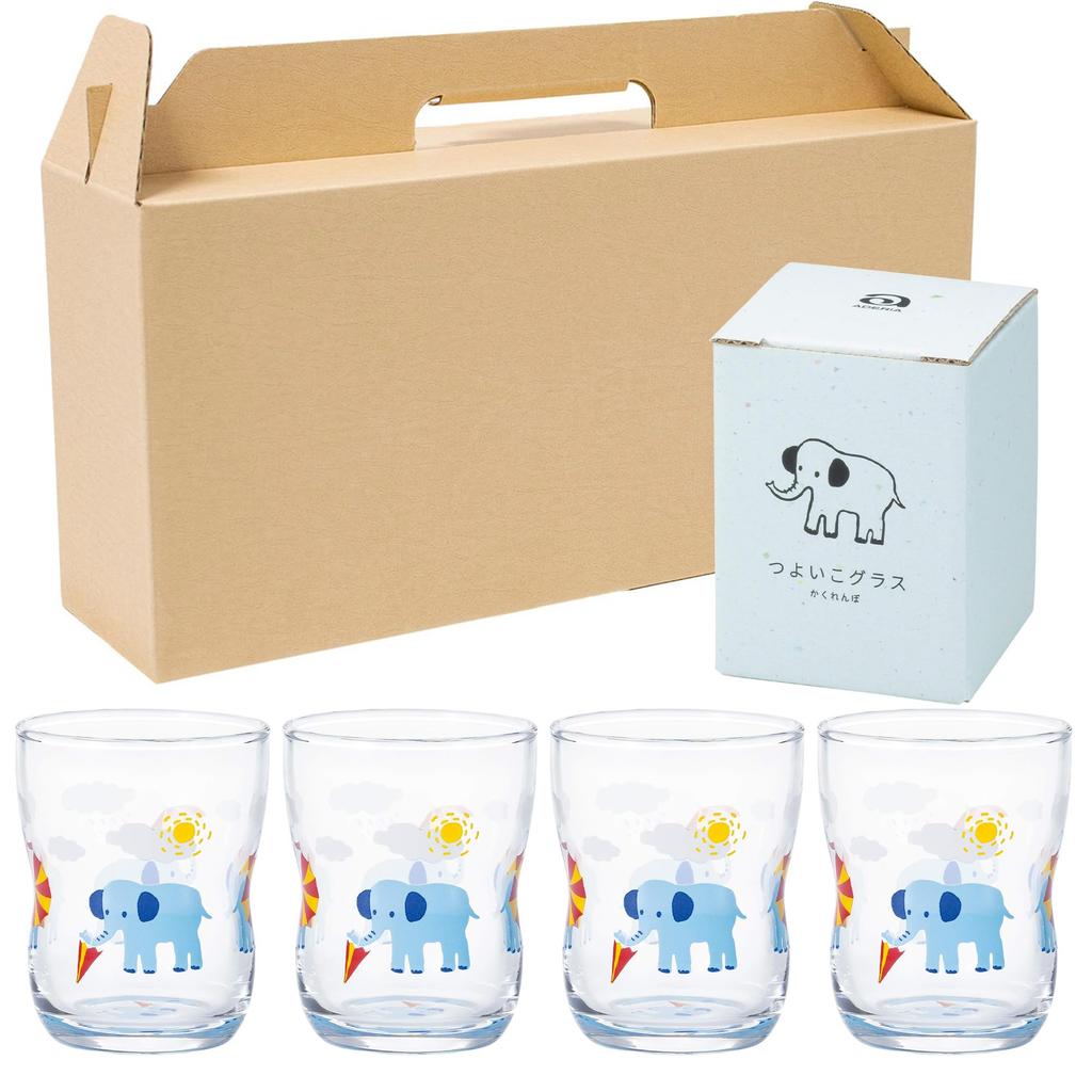Tsuyoiko Glass S Hide and Seek Elephant Set of 4 In Kraft Box Made In Japan Durable Tableware Reinforced Glass Birthday Gift Present Easy To Hold