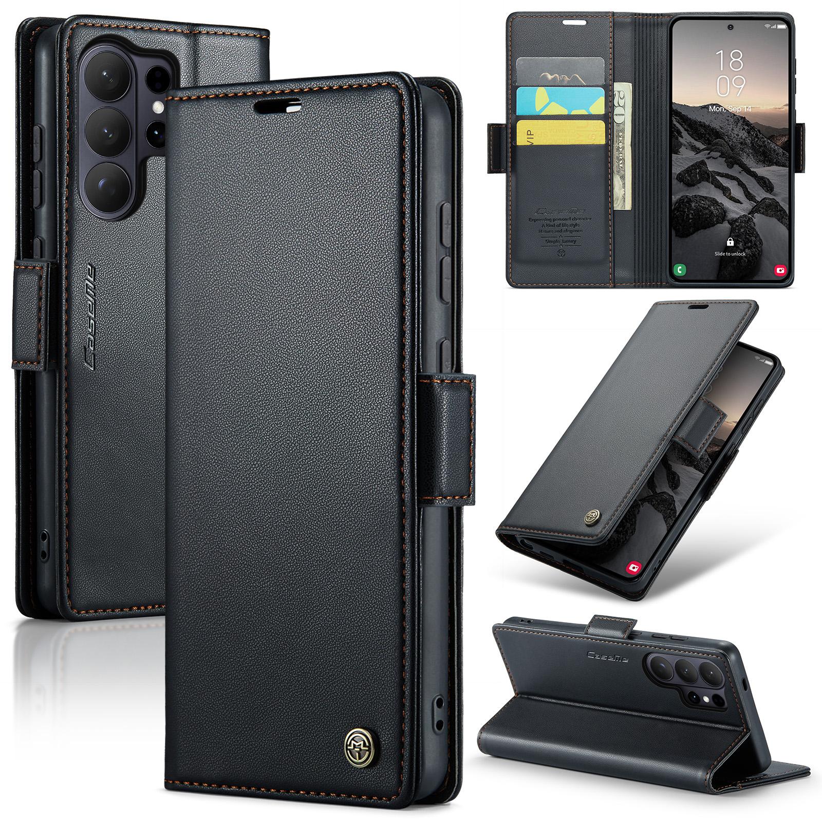 For Samsung GALAXY S26 / S26+ / S26 Ultra CaseMe-023 Side Buckle Magnetic Flip PU Leather Card Wallet Case Flip Cover For Samsung Galaxy S26 Ultra чёрный