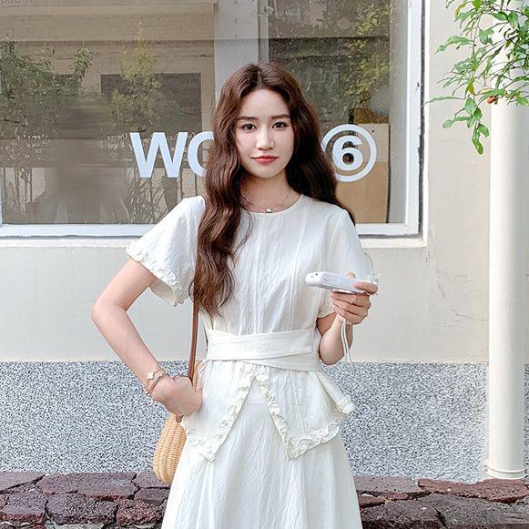 

Women s French Style Waist-Cinching Summer Two-Piece Skirt Set - 2026 Arrival S (Recommended for 85-95 lbs)