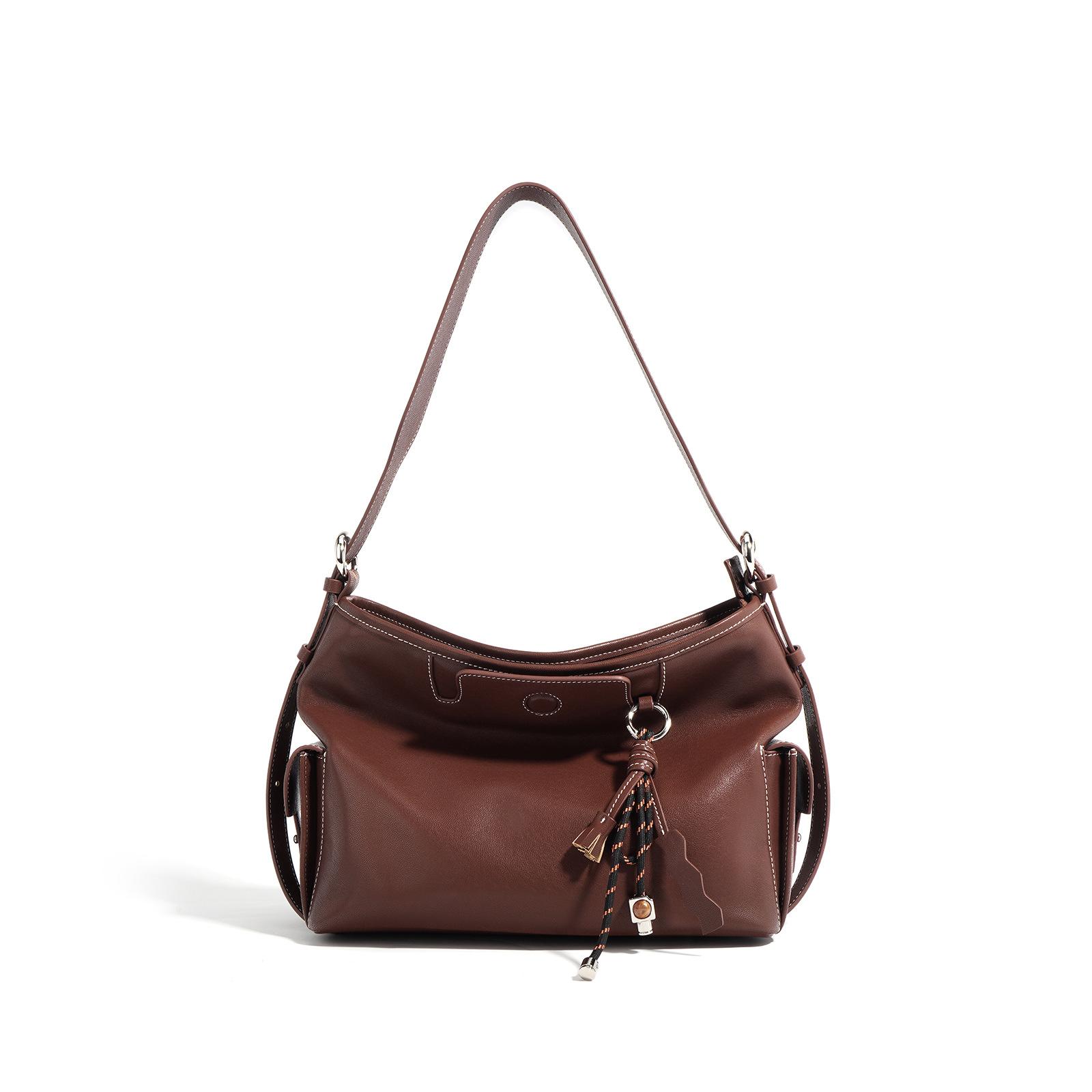 

First layer cowhide premium bucket bag lazy soft leather shoulder armpit bag fashionable versatile messenger bag commuting autumn and winter