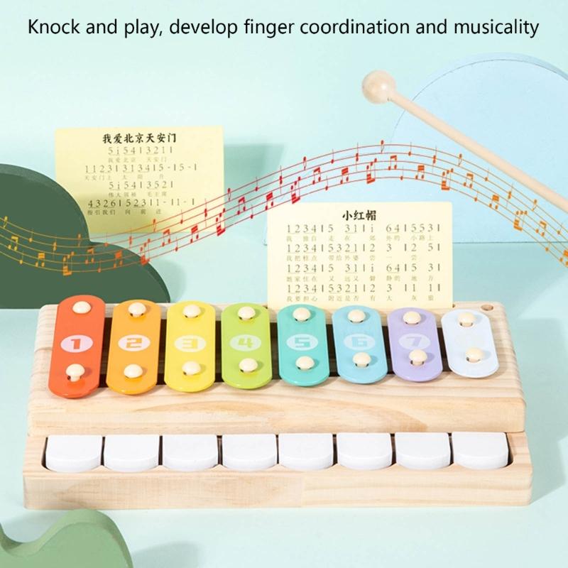 Children Musical Toy 8 Note Xylophone Wooden Percussion Music Instrument Toy For Toddler Auditory and Fine Motor Skill