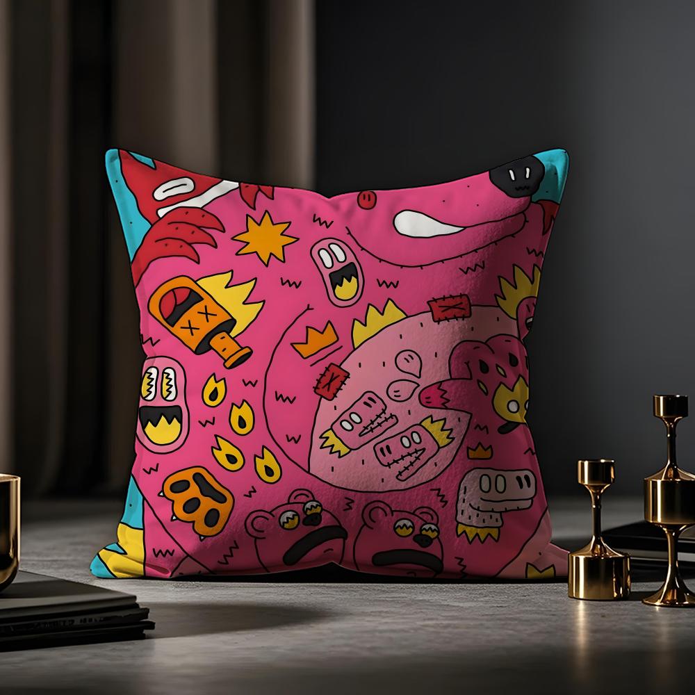 Abstract Style Animal Doodle Cushion Cover Anti-dustmite Pillowcase Invisible Zipper Silky Short Plush Sofa Cushion Cover