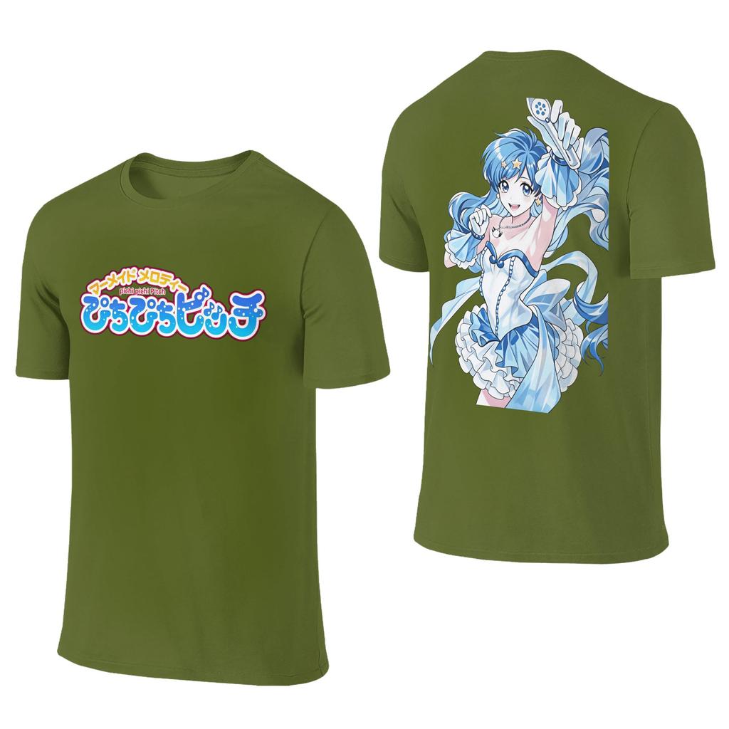 Vintage Mermaid Melody Pichi Pichi Pitch Anime Lover Tshirt Unisex O Neck Cotton T Shirt Short Sleeve Tees Big Size Clothing