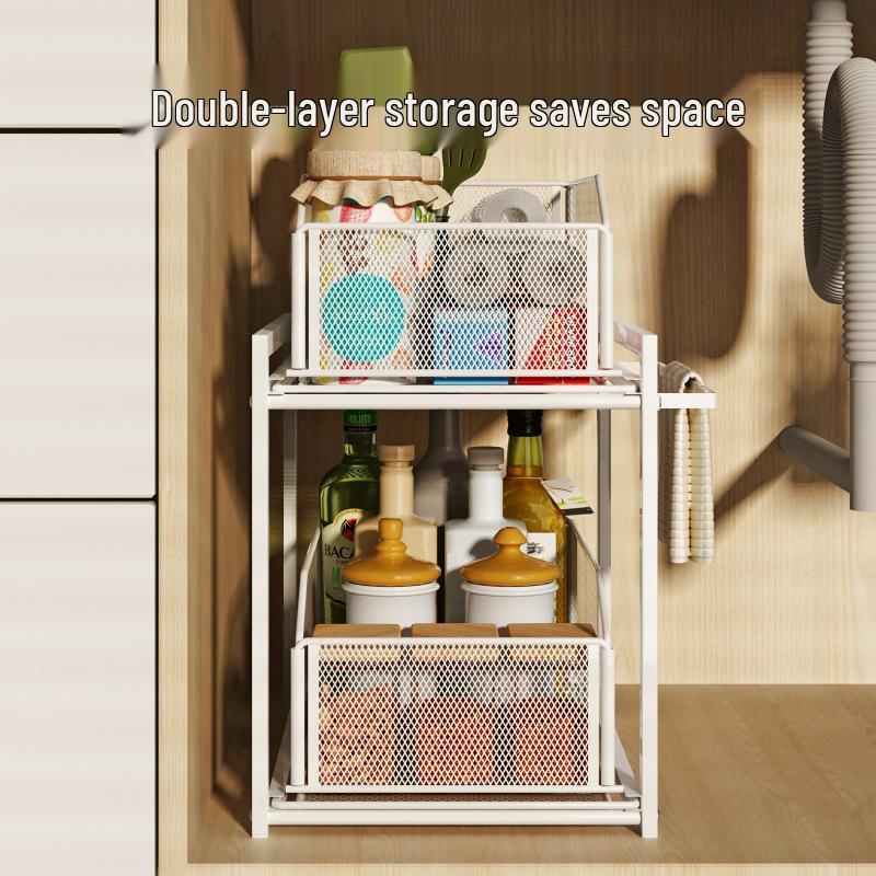Étagère de Rangement pour Évier de Cuisine Extractible - Conception à Plusieurs Niveaux