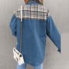 Jeansjacke Karierte Knopfleiste Hemdjacke Damen Patchworkjacke Warm Bequem Pendler Langärmliges Hemd Herbst Winter