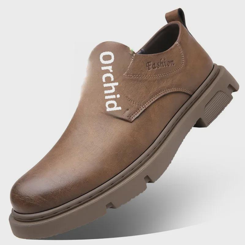 Men's Black Leather Thick-Soled Derby Shoes: Casual, Wedding, and Workwear Martin Boots.