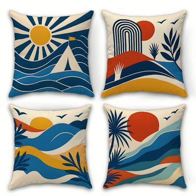 Boho Coastal Pillow Covers Mid-Century Modern Sun Wave Palm Art Decorative Throw Pillow Cases Tropical Home Decor Cushion Covers