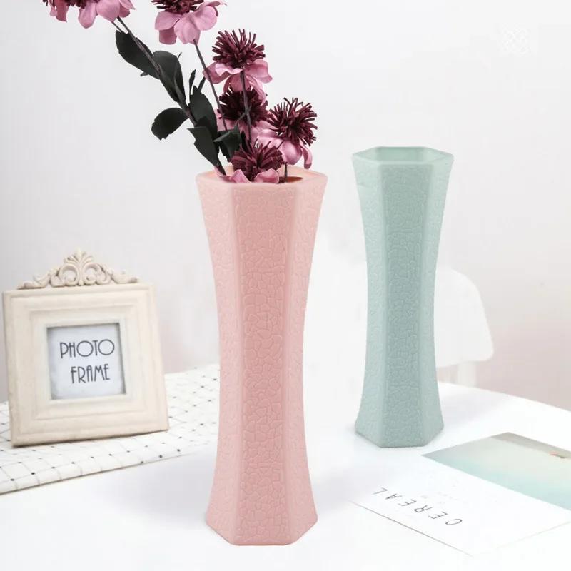 Plastics Vase For Flowers Plastics Flower Vases Unbreakable Modern Ceramic Look Geometric Ceramic Look Vase For Home Office Cafe