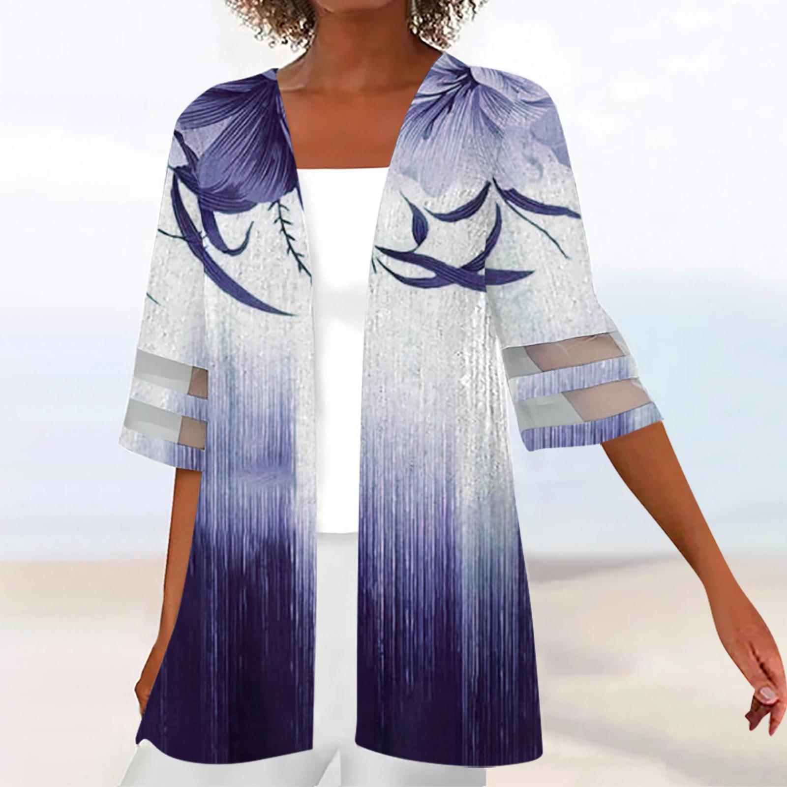 

Женский кардиган, свободная повседневная кружевная рубашка с короткими рукавами и принтом, верхнее пальто L