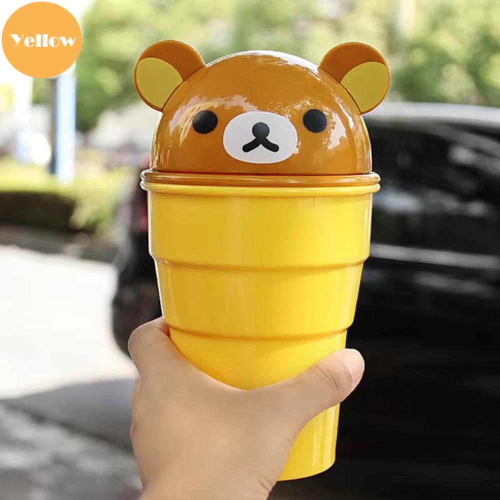 

Высококачественное мультяшное ведро для мусора в машину с дизайном медведя, АБС, универсальный стакан для хранения, прочная откидная крышка, автомобильные товары жёлтый