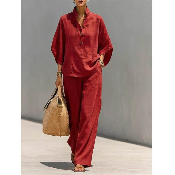 

Женский комплект из хлопка и льна, повседневный топ с V-образным вырезом и короткими рукавами, широкие брюки, летние свободные наряды для отдыха XXXXXL