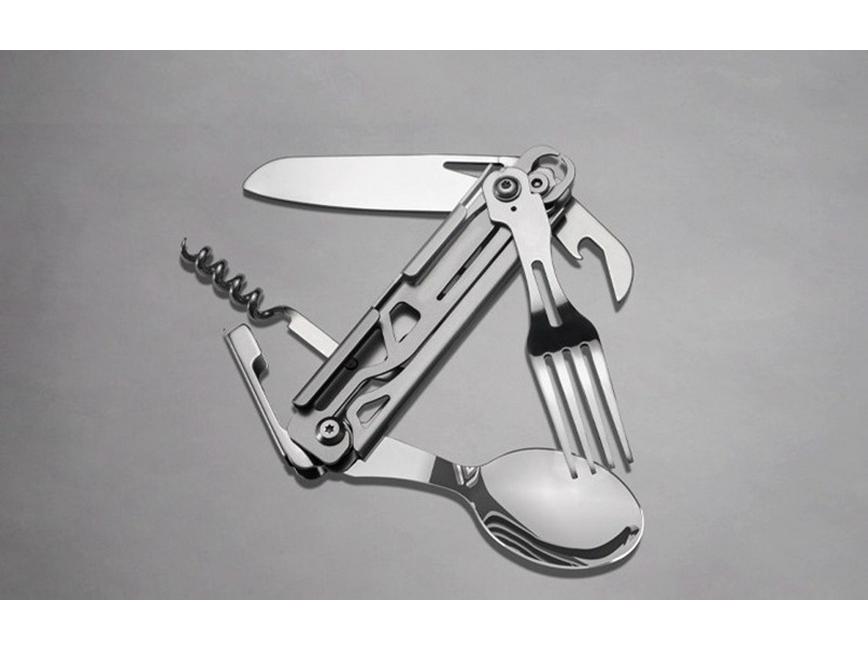 Portable Multifunctional Stainless Steel Folding Cutlery Set with Fork, Spoon, Knife, & Bottle Opener