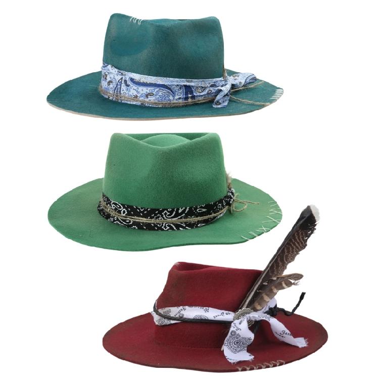 Wool Homburg Exotic Feather Wool Hat Gifts for Comedy Hat Wide Brimmed Unisex Wear for Gatherings Photo Props