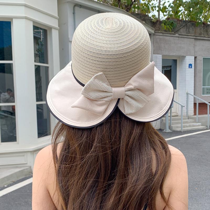 

Летняя шляпа женская весенняя дорожная защита от солнца солнцезащитная шляпа темперамент бант солнцезащитная шляпа показать лицо маленькая шляпа-ведро Average size