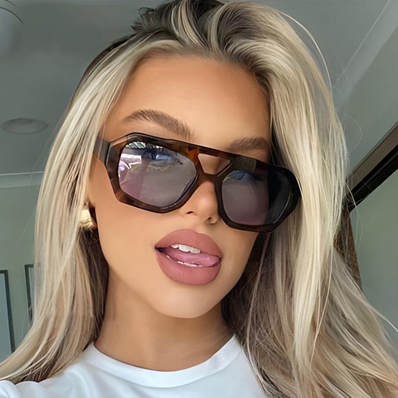 Black Brown Square Sunglasses Women Luxury Retro Double Bridges Polygon Sunglasses Female Thick Frame Eyewear Shades UV400